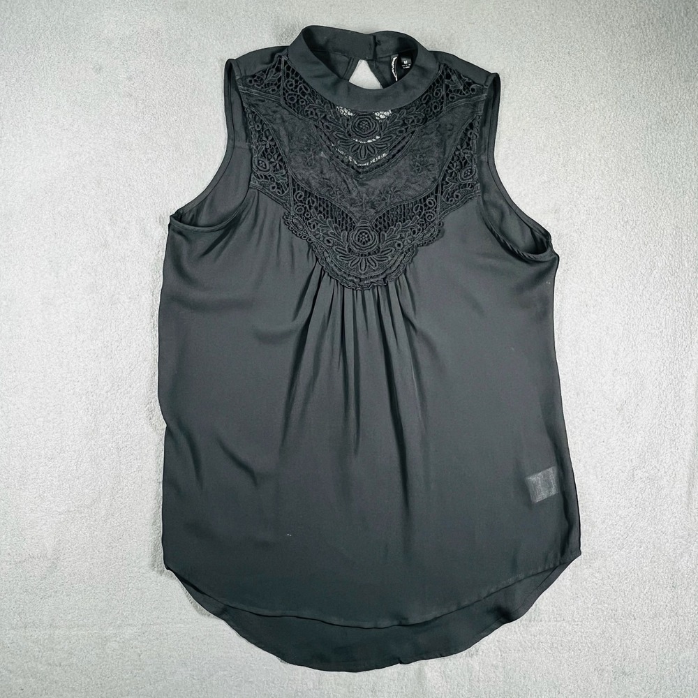 Heart Soul Lace Mock Neck Sleeveless Blouseโ Elegant Top Black Size M